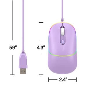 Gaming Mouse, USB Computer Mouse Wired with RGB Backlit, 4 Adjustable DPI up to 6400, Ultra Silent, Optical Computer Mice with Ergonomic Design, for Laptops PC Windows (Purple)