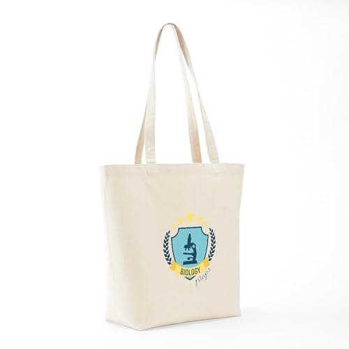 CafePress Biology College Major Science Microscope Shield Em Reusable Natural Beige Canvas Shopping Bag
