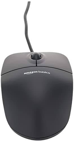 Amazon Basics 3-Button USB Wired Mouse with Scrolling and Tracking - Standard, Black
