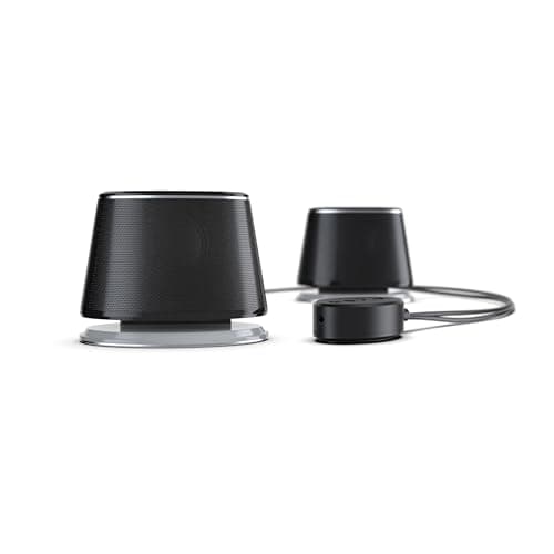 Amazon Basics Bluetooth and USB Computer Speakers with Blue Lighting, Large, Black