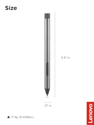 Lenovo Digital Pen 2 (Laptop) - Ultra-Tactile Response - 4,096 Levels of Pressure - Natural Feel Elastometer Pen Tip - Extended Battery Life - Silver, Grey