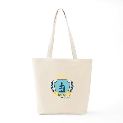 CafePress Biology College Major Science Microscope Shield Em Reusable Natural Beige Canvas Shopping Bag
