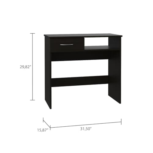 Home Office Set for Enhanced Productivity, Compact Design with Drawer, Desktop, and Five Shelves, Black