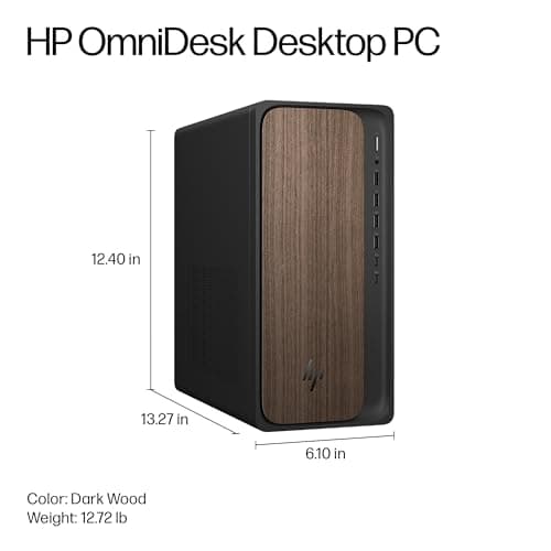 HP OmniDesk Desktop PC, Intel Core Ultra 7 265, 32 GB RAM, 2 TB SSD, Intel Graphics, Windows 11 Home, Microsoft Copilot, Dark Wood, M03-0060 (2025)