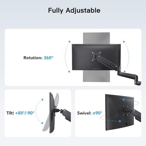 HUANUO Triple Monitor Mount for 17 to 32 inch Screens, Gas Springs Adjustment Triple Monitor Stand with Swivel, Tilt, Rotation, Clamp & Grommet Kit (Black)