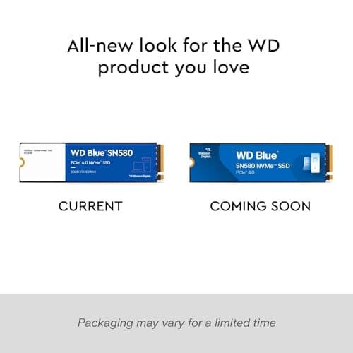 Western Digital 500GB WD Blue SN580 NVMe Internal Solid State Drive SSD - Gen4 x4 PCIe 16Gb/s, M.2 2280, Up to 4,000 MB/s - WDS500G3B0E