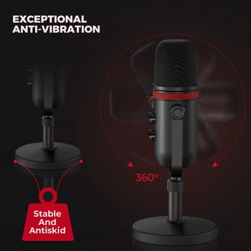 USB Microphone, Computer Condenser Gaming Mic for PC/Laptop/PS4/5, Headphone Output, Volume Control, USB Type C Plug and Play, LED Mute Button, for Streaming, Podcast, Studio Recording
