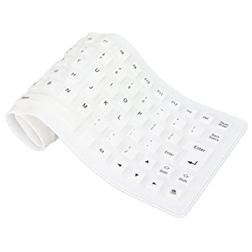 Keyboard, Typewriter Keyboard Mechanical Keyboard with Soft Comfortable USB Wired Silicone Keyboard Silicone Keyboard Fully Sealed Design Lightweight Portable for PC (White)