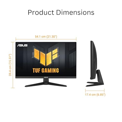 ASUS TUF Gaming 24” (23.8” viewable) 1080P Monitor (VG249QE5A) - Full HD, Overclock to 144Hz, IPS, Extreme Low Motion Blur Sync, 1ms, Speakers, Variable Overdrive, DisplayWidget Center, 3 yr Warranty