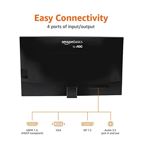 Amazon Basics 24-inch IPS Monitor 75 Hz Powered with AOC Technology FHD 1080P HDMI, Display Port and VGA Input VESA Compatible Built-in Speakers for Office and Home, Black
