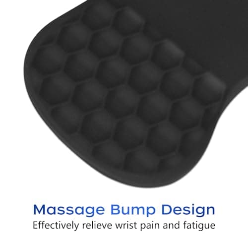 JIKIOU Ergonomic Mouse Pad Wrist Support with Massage Design, Memory Foam Wrist Rest Pain Relief Mousepad with Non-Slip PU Base, Mouse Pads for Wireless Mouse Black 12x8 inch