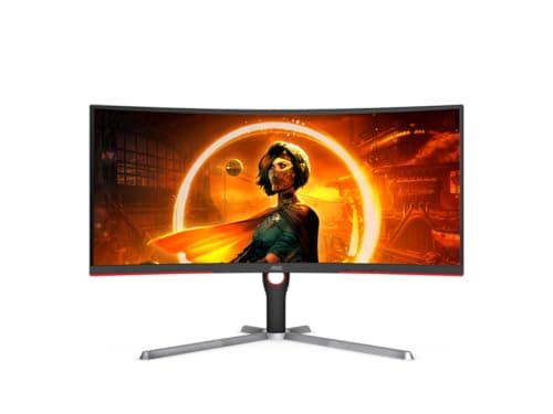 AOC CU34G3S 34" Frameless Curved Ultrawide Gaming Monitor, WQHD 3440 x1440, 165Hz 1ms, FreeSync Premium, Height Adjustable, 3-Year Zero-Bright-dot, Black
