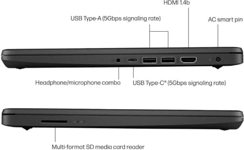 HP 14" HD (1366 x 768) Display Laptop, Intel Celeron N4120, 1.1GHz, 4GB Memory, 128GB eMMC, Windows 11 Home in S Mode, One Year Office 365 Included, Jet Black, 14-dq0761dx