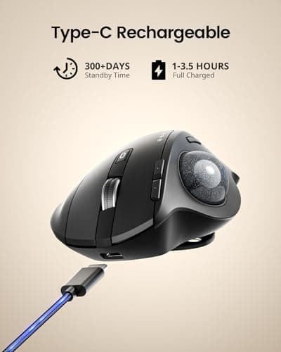 ProtoArc Wireless Trackball Mouse, EM01 NL Ergonomic Bluetooth Rollerball Thumb Rechargeable Computer Laptop Mouse, Adjustable Angle & 3 Device Connection for PC, Mac, Windows-Gray Ball