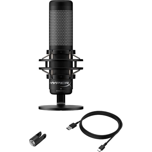HyperX QuadCast 2 – USB Microphone for Gaming, Streaming and Podcasting, with On-Board Controls, LED Lighting, Removable Shock Mount, PC, Mac, PS5, PS4, USB-C - Black