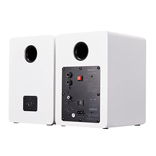 SW206 80W Active Dual-Mode Bookshelf Speakers, 4inch Studio Monitor and HiFi Mode, Optical Coaxial TRS Aux Bluetooth 5.0 USB with 24bit DAC, for Home Music System Turntable TV PC Desktop, White
