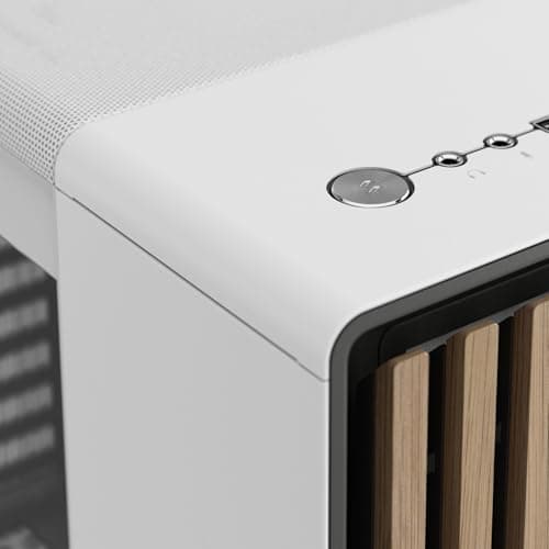 Fractal Design North Chalk White Tempered Glass Clear - Genuine Oak Wood Front - Glass Side Panel - Two 140mm Aspect PWM Fans Included - Type C USB - ATX Airflow Mid Tower PC Gaming Case