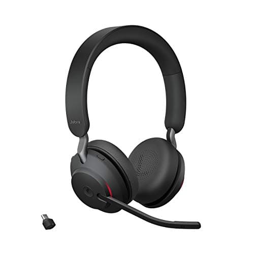Jabra Evolve2 65 MS Wireless Headphones with Link380c, Stereo, Black – Wireless Bluetooth Headset for Calls and Music, 37 Hours of Battery Life, Passive Noise Cancelling Headphones