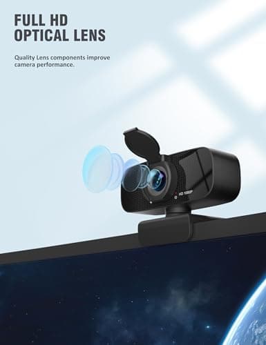 Full HD 1080P Webcam with Microphone and Rotatable Tripod, Light Correction, Wide Angle and Plug and Play Video Camera for Desktop PC or Laptop