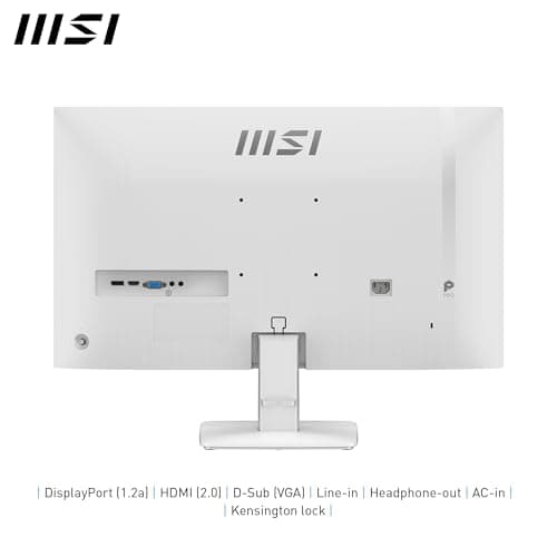 msi PRO MP275W E2 27-inch IPS 1920 x 1080 (FHD) Gaming Office Monitor, 120Hz, Free-Sync, HDMI, DisplayPort, VGA Port, VESA Mountable, Tilt, Speaker, 4-Side Slim Bezel 1ms, White