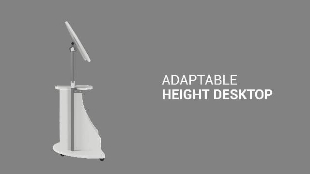 Techni Mobili Adjustable Height Rolling Laptop Cart with Storage, Sit to Stand Desk with Wheels, Podium Stand or Medical Cart, White