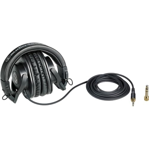 Audio-Technica ATH-M30x Professional Monitor Headphones | Black Bundled with Over The Ear Headphones Stand + Cleaning Cloth (3 Items)