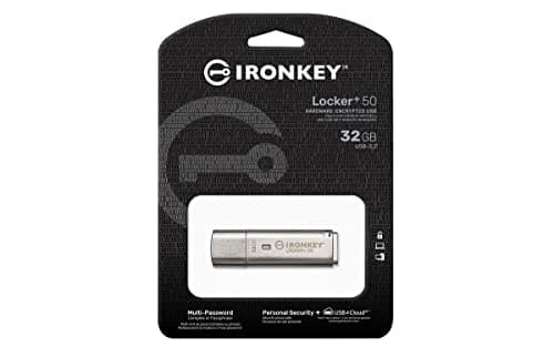 Kingston Ironkey Locker+ 50 32GB Encrypted USB Flash Drive | USB 3.2 Gen 1 | XTS-AES Protection | Multi-Password Security Options | Automatic Cloud Backup | Metal Casing | IKLP50/32GB,Silver