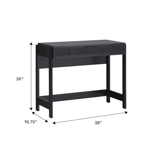 Walker Edison Transitional Office Design, Reeded Drawer Front Detail, Writing Desk with Drawer, Spacious Desktop, Complementary in Living Spaces, 38”W x 16.75”D x 30”H, Black