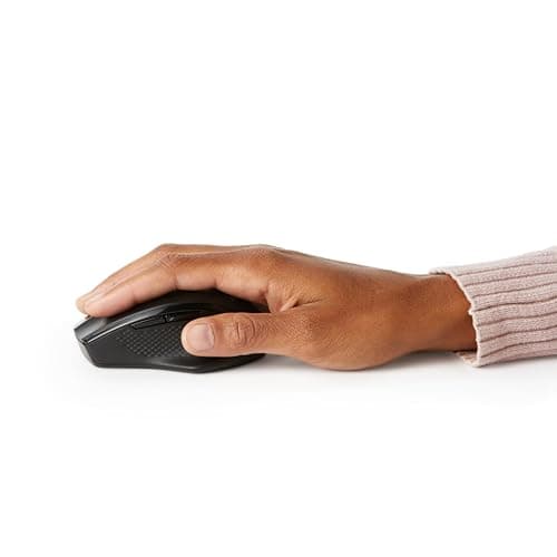 Amazon Basics Computer Mouse Wireless, Ergonomic, 2.4 GHz Optical, DPI Adjustable, Compatible With PC, Mac, Laptop, Black