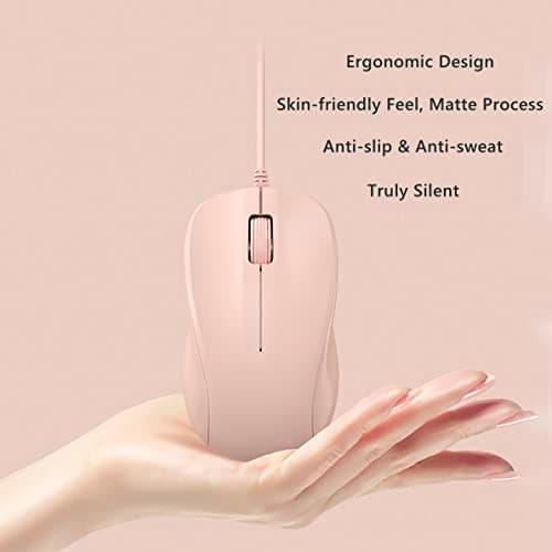 CORN USB Silent Wired Computer Mouse with Easy Click for Office and Home, 1200DPI, Premium and Portable, Compatible with Windows PC, Laptop, Desktop, Notebook (Pink)