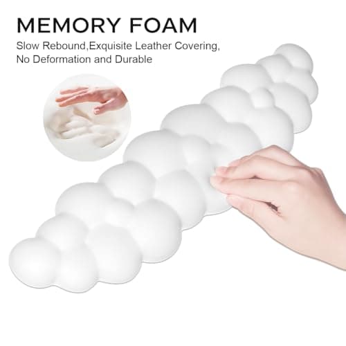 JIKIOU Upgrade Leather Cloud Keyboard Wrist Rest, Cloud Wrist Rest with Non-Slip PU Base, Comfortable Memory Foam Wrist Rest for Computer Laptop Mac Gaming Office and Pain Relief Wish New Year Gift
