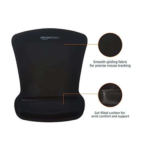 Amazon Basics Irregular Ergonomic Gel Computer Mouse Pad with Wrist Rest for Pain Relief, 10.1L x 8.1W inches, Black