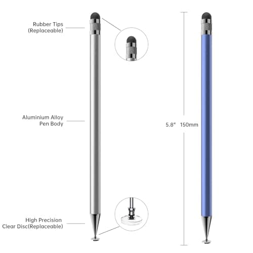 Stylus (5 Pcs), 2-in-1 Stylus Pen for Touch Screen, High Precision and Sensitivity, Suitable for iPhone/ipad/Android Tablets, Compatible with All Touch Screens (Black/White/Blue/Rose Gold/Silver)
