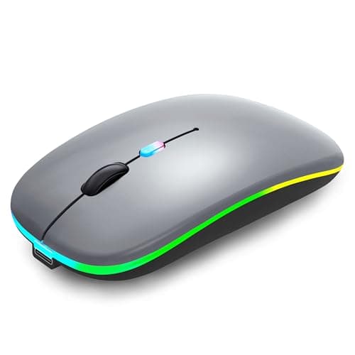 Wireless Bluetooth Mouse Rechargeable Laptop Mice with LED Lights Silent Slim Use(BT5.2 and 2.4G Portable USB) Dual Mode Computer Mouse for Laptop/iPad/Tablet/Apple/Computer/Mac (Grey)