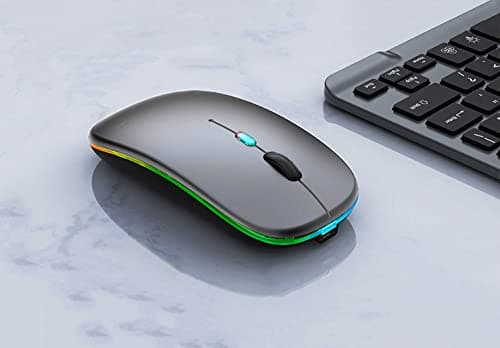 Wireless Bluetooth Mouse Rechargeable Laptop Mice with LED Lights Silent Slim Use(BT5.2 and 2.4G Portable USB) Dual Mode Computer Mouse for Laptop/iPad/Tablet/Apple/Computer/Mac (Grey)