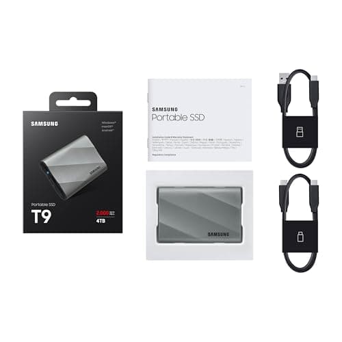 Samsung T9 2TB, Portable SSD, up to 2000MB/s, USB 3.2 Gen 2x2 (20Gbps) NVMe, Rugged, for Photographers, Content Creators and Gaming, External Solid State Drive (MU-PK2T0G/WW) Gray