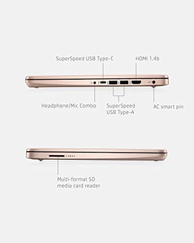 HP 14 Laptop, Intel Celeron N4020, 4 GB RAM, 64 GB Storage, 14-inch Micro-edge HD Display, Windows 11 Home, Thin & Portable, 4K Graphics, One Year of Microsoft 365 (14-dq0030nr, Pale Rose Gold)