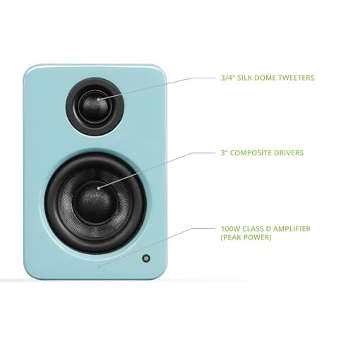 Kanto YU2GT PC Gaming Desktop Speakers | 3" Composite Drivers | 3/4" Silk Dome Tweeter | Class D Amplifier | 100 Watts | Built-in USB DAC | Subwoofer Output | Pair | Gloss Teal