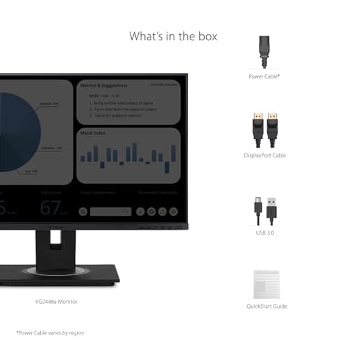 ViewSonic VG2448A 24 Inch IPS 1080p Ergonomic Monitor with Ultra-Thin Bezels, HDMI, DisplayPort, USB, VGA, and 40 Degree Tilt for Home and Office