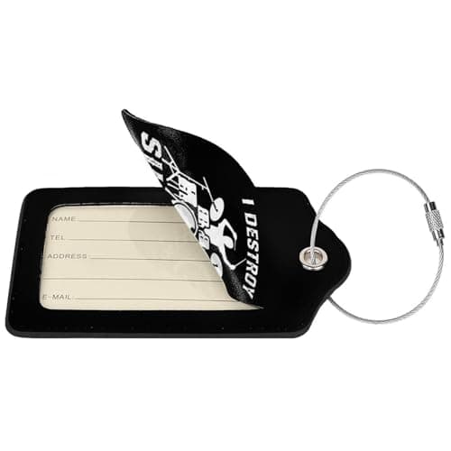 I Destroy Silence Drums Suitcase Tags with Name Id Labels Stainless Steel Loop Luggage Tag, for Suitcase Travel Bag 4 PCS