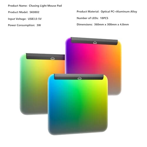 Illuminated Gaming Mouse Mat, Fully Illuminated RGB Gaming Mouse Pad, LED Gaming Pad for Mouse and Keyboard, Chasing Light Mouse Pad, Detachable USB Cable, 18pcs Lights, 14 * 12inches
