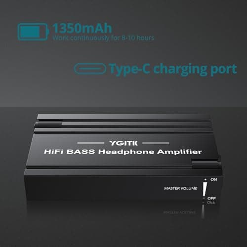 Professional 16-600Ω Headphone Amplifier with Bass Boost, Portable HiFi Earphone Amplifiers, Gain Switch Bass Volume Adjust, Rechargeble Headphone Amp 3.5mm Jack for Phones, iPad, MP3, MP4