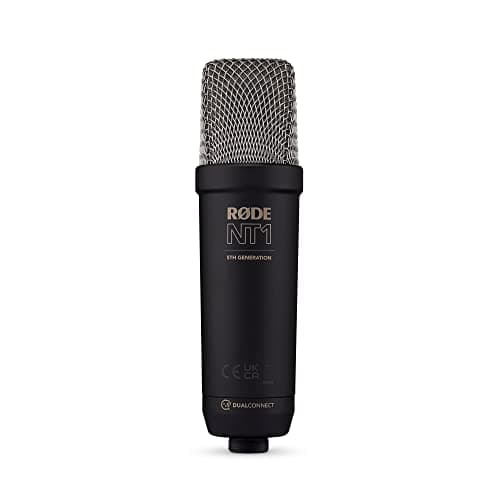 RØDE NT1 5th Generation Large-diaphragm Studio Condenser Microphone with XLR and USB Outputs, Shock Mount and Pop Filter for Music Production, Vocal Recording and Podcasting (Black)