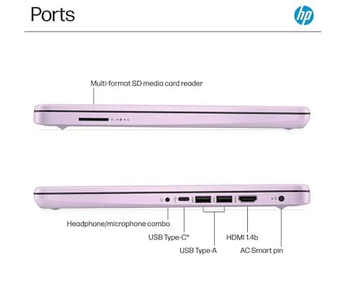 HP AI-Powered 14" HD Laptop with Microsoft Office and 1TB Cloud Storage Included for 1-Year| 16GB RAM|128GB SSD & 128GB Portable SSD| Intel 4-Core CPU| Webcam|Ultra Light| Windows 11| RK Bundle|Purple