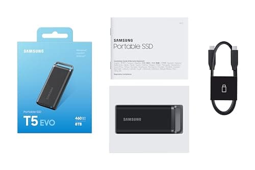 Samsung T5 EVO Portable SSD 8TB, USB 3.2 Gen 1 External Solid State Drive, Seq. Read Speeds Up to 460MB/s for Gaming and Content Creation, MU-PH8T0S/AM, Black