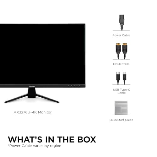 ViewSonic VX3267U-4K 4K UHD 32 Inch IPS Monitor with 65W USB C, HDR10 Content Support, Ultra-Thin Bezels, Eye Care, HDMI, and DP Input, Black