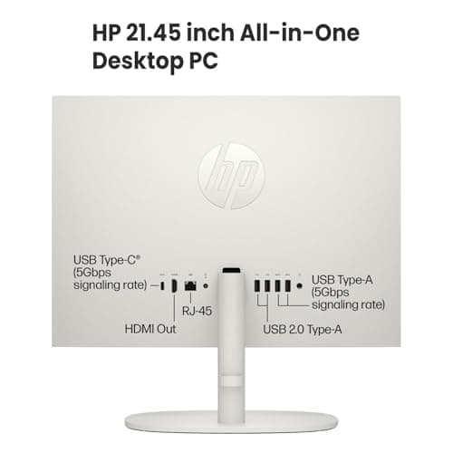 HP 2022 All-in-One Desktop, 21.5" FHD Display, Intel Celeron J4025 Processor, 8GB RAM, 256GB PCIe SSD, Webcam, WiFi, HDMI, RJ-45, Wired Keyboard&Mouse, Windows 11 Home, White