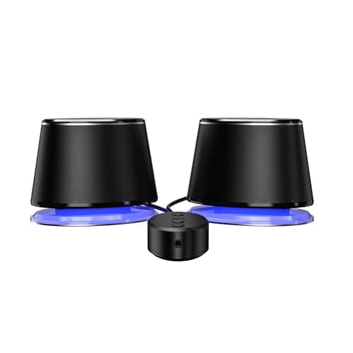 Amazon Basics Bluetooth and USB Computer Speakers with Blue Lighting, Large, Black