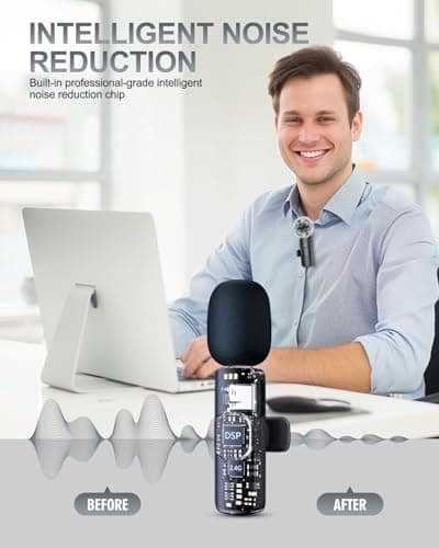 PQRQP 3 in 1 Professional Wireless Lavalier Microphone for iPhone, Android, Camera, Wireless Microphones, Mini Microphone, Crystal Clear Sound Quality for Recording, Live Streaming, YouTube, TikTok