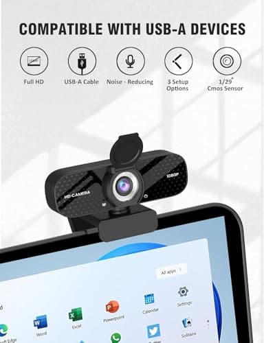 Full HD 1080P Webcam with Built-in Mic Wide Angle & Auto Focus Privacy Cover for PC/Laptop Plug & Play USB Camera Black